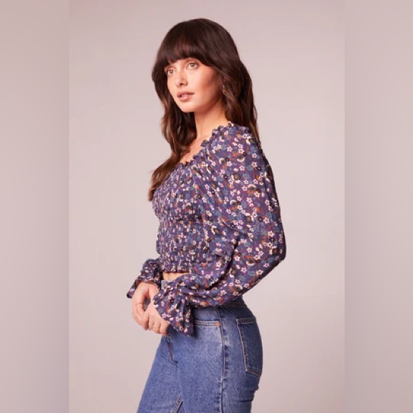NWT Band Of The Free AGATHE PURPLE FLORAL SMOCKED TOP Bohemian Balloon Sleeve - Picture 1 of 5